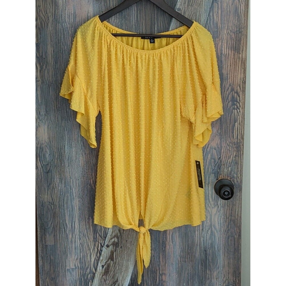 Zac And Rachel Sunny Yellow Tie-Front Flutter Sleeve Blouse XL